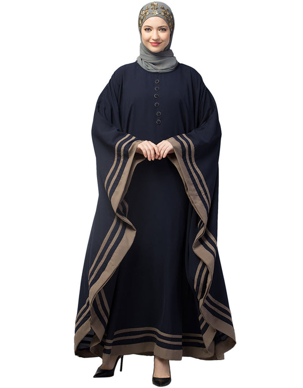 Muslim Free Size Kaftan With Contrast Banding In The Color  Navy Blue